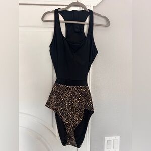 SHEIN Black and Leopard Print One Piece Swimsuit